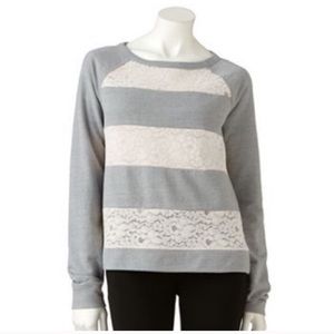 LC Lauren Conrad Lace striped pullover sweatshirt